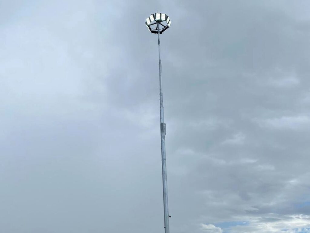 Installed high-mast area lighting structure on a project site